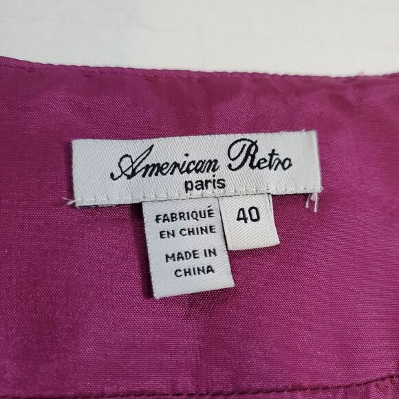 American Retro Paris Silk Curtains Skirt Size 40 Purple Beaded Scalloped Womens - Picture 11 of 13